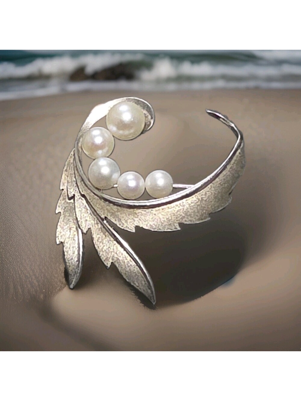 Vintage Signed Mikimoto Sterling Silver 5 Pearl Pin Brooch 5.13gs